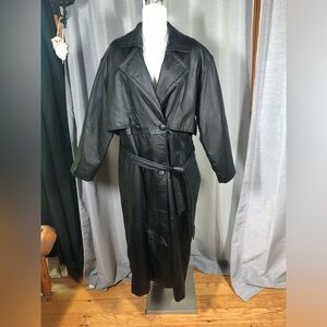 Junction West Black Leather Trench Coat Large